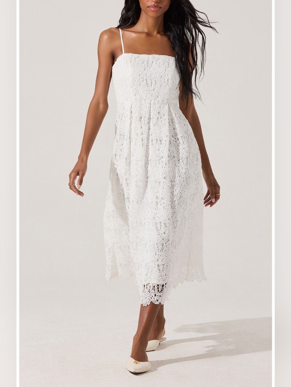 Astr White Lace Midi Dress with Spaghetti Straps